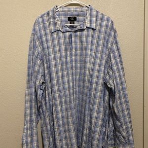 Calvin Klein Men’s Checkered Shirt Buttoned Down Long Sleeve XXL White & Grey